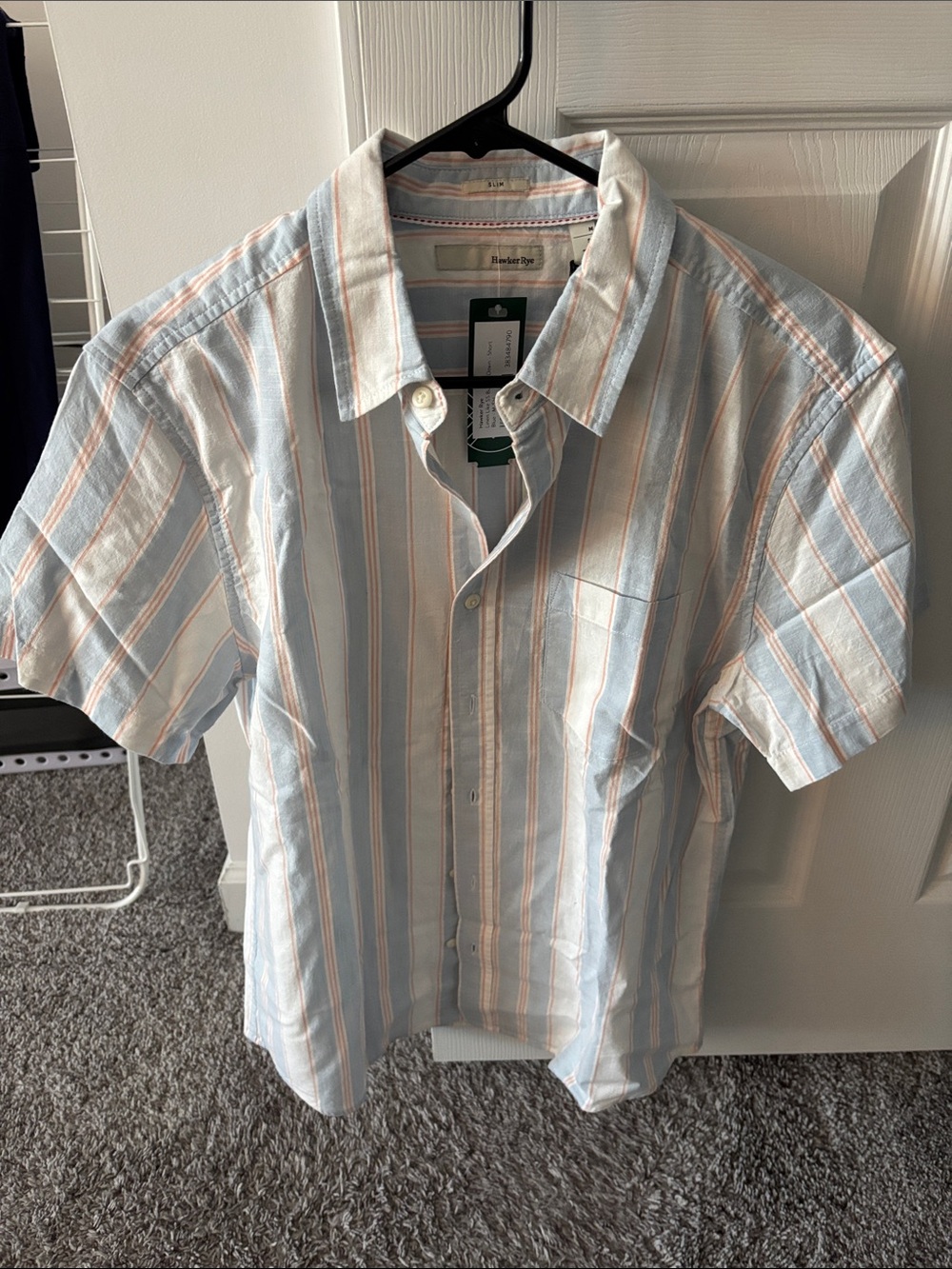 Stitch Fix Short-Sleeve Button-Down Shirt - Light Blue & Peach Stripe (Medium)